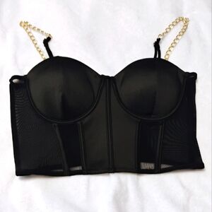 Black Bustier Top with Gold Chain Straps